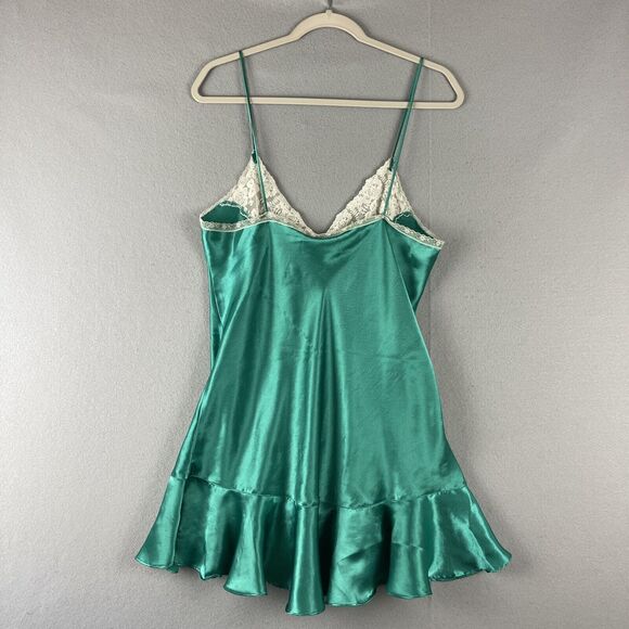Vintage Victorias Secret Nightie Womens Large Green Satin Lace Gold Label Fairy - Picture 7 of 13